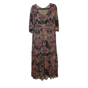 Vintage Peruvian Connection Multicolored Scoop Neck High Low Hem Dress XL